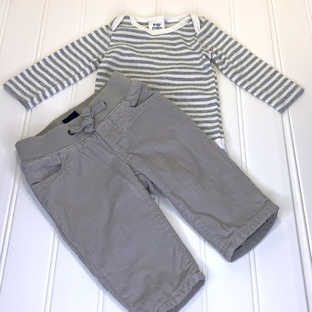 Baby Boden Gray Striped Onesie Gap Gray Corduroy Pants Size 0-3M